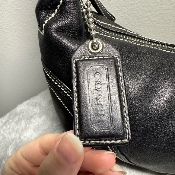 Vintage Authentic Coach Leather Hobo Mini Black with White Stitch - Picture 9 of 9